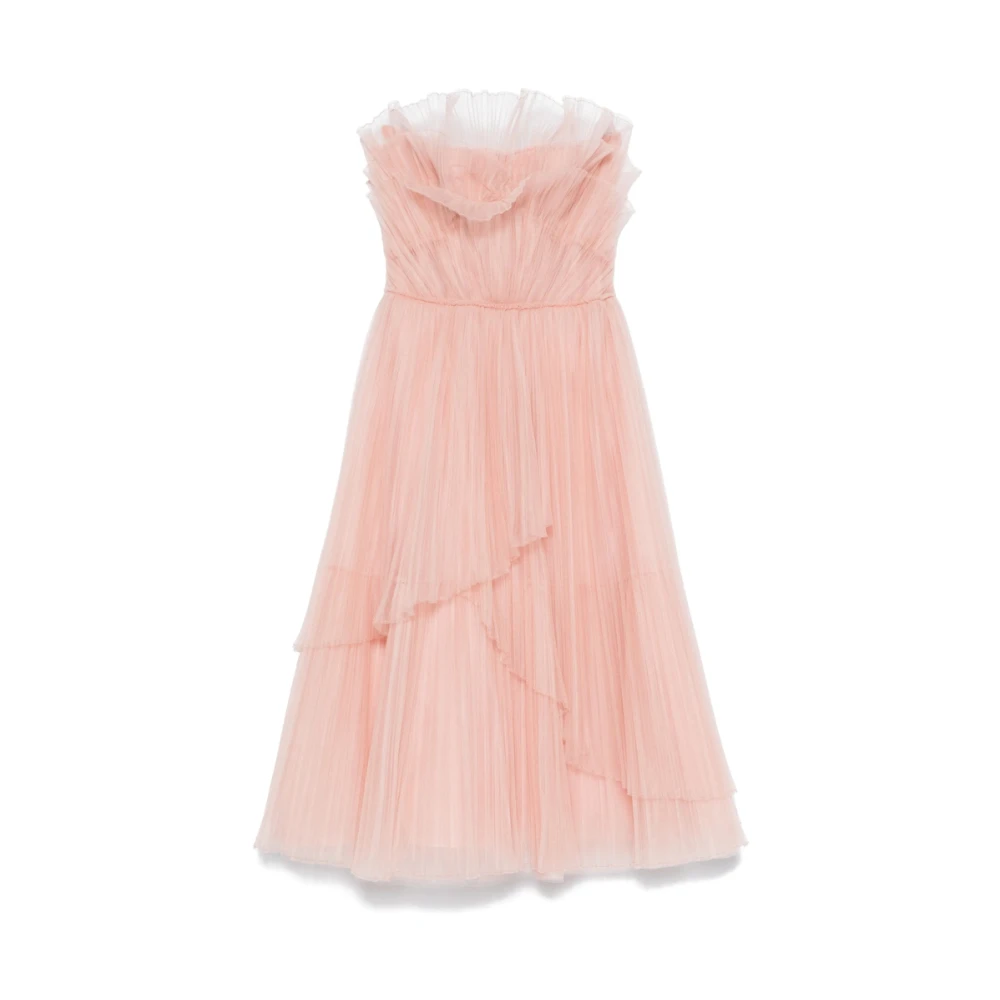 Costarellos Koraalroze Plissé Bustier Jurk Pink Dames