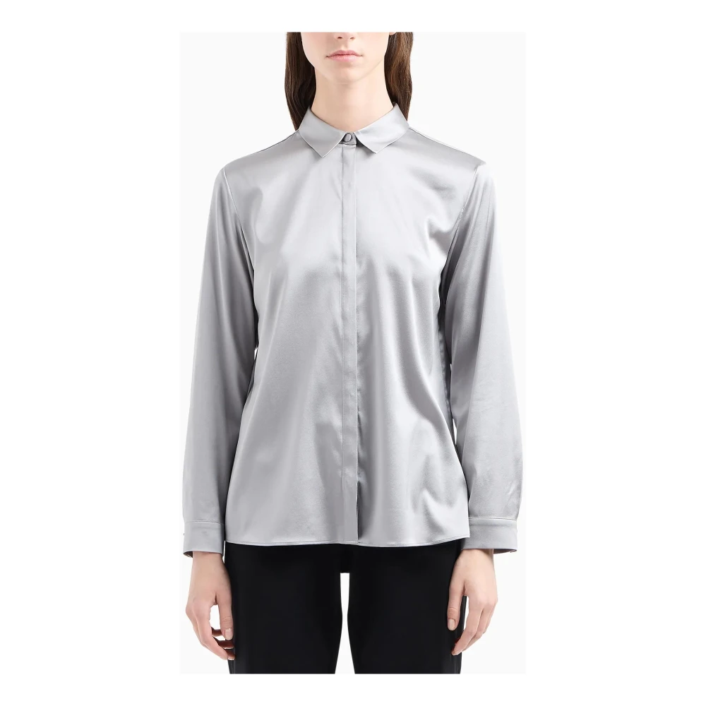 Emporio Armani Zijden Satijnen Klassieke Kraag Shirt Gray Dames