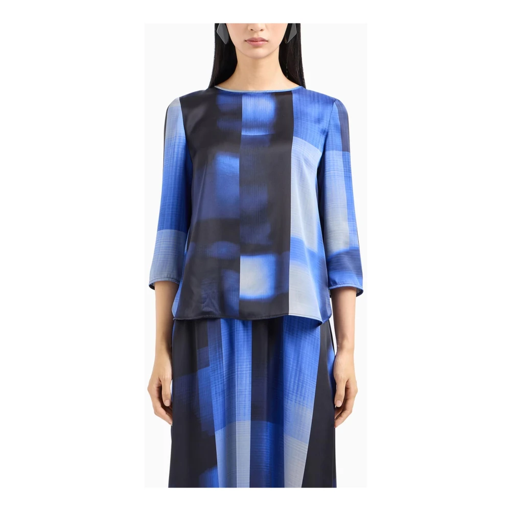 Emporio Armani Gedrukte Satijnen Top Ronde Hals 3 4 Mouwen Multicolor Dames