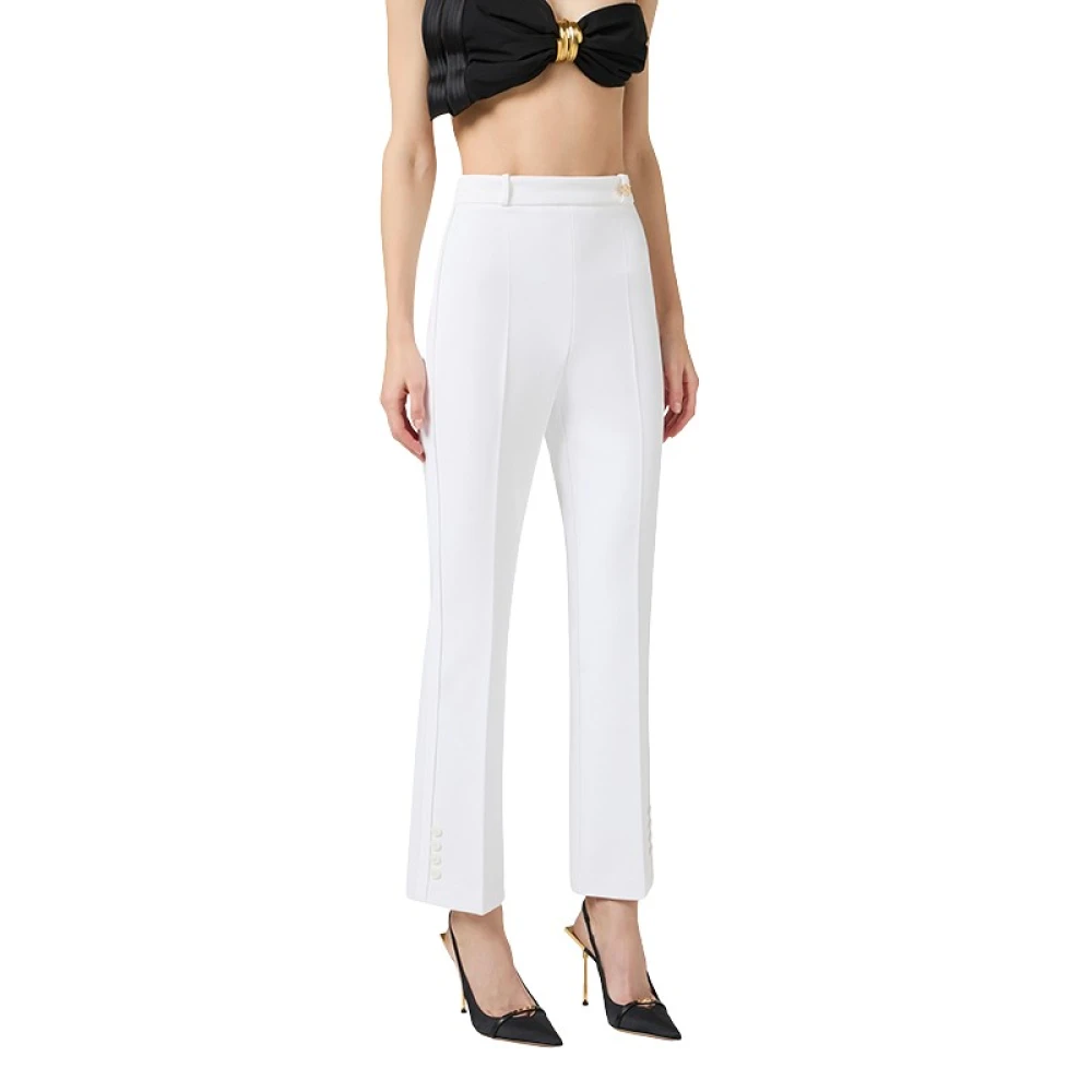 Elisabetta Franchi Women's White Slim-Fit Trousers, L, Slim-Fit Trousers