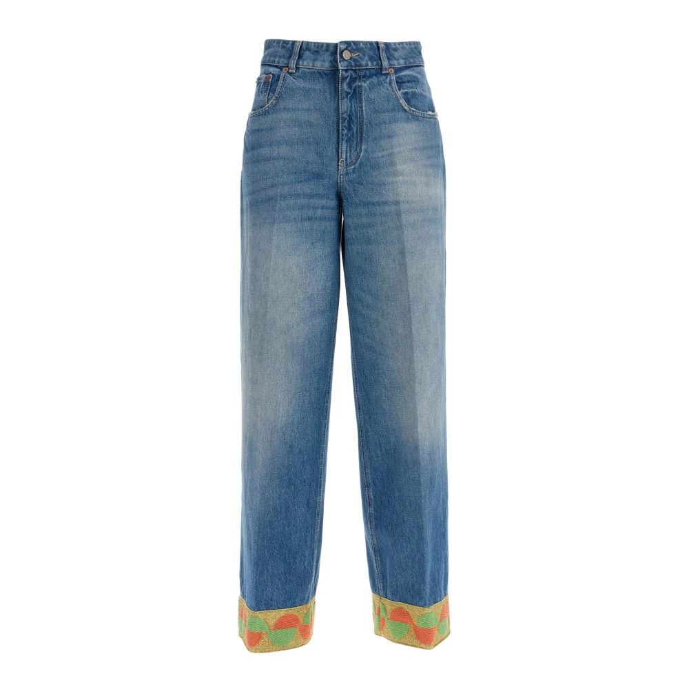 Valentino Garavani Women's Blue Pantalone In Denim - Wide Jeans - W25 - Jeans