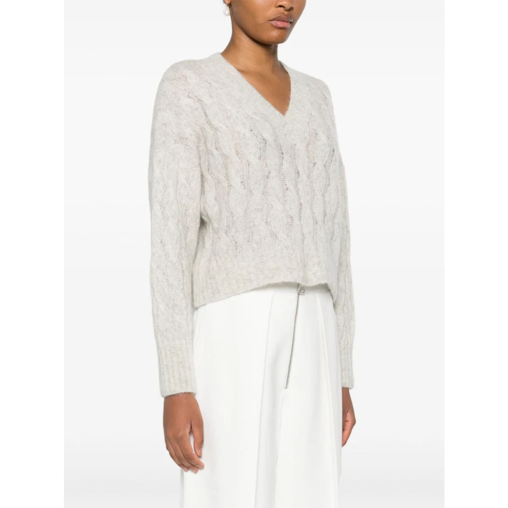 BRUNELLO CUCINELLI Kabelgebreide V-hals Trui Gray Dames