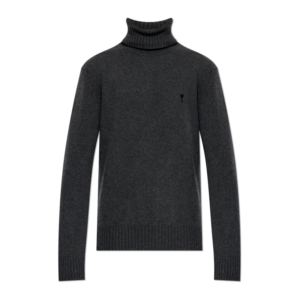 Ami Paris Men's Gray Cashmere Turtleneck - Cashmere Knitwear - M - Knitwear