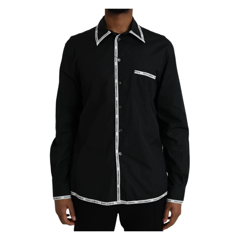 Dolce & Gabbana Zwart Katoenen Casual Overhemd met Kraag Black Heren