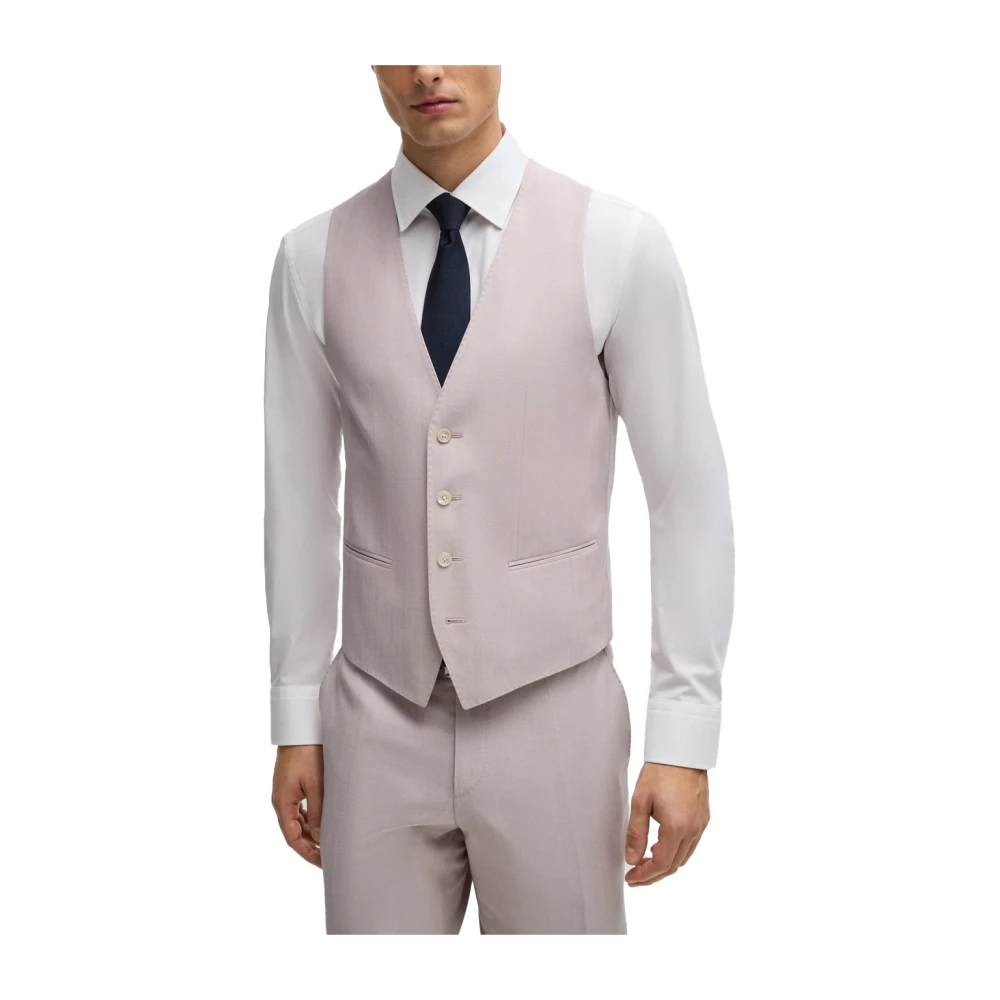 Hugo Boss Slim Fit Driedelig Wollen Pak Pink Heren