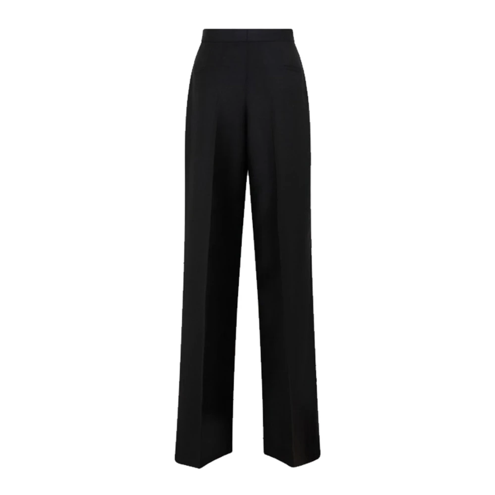 Prada Wijde wollen broek met logodetail Black Dames