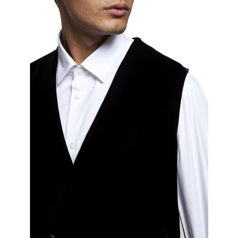 Giorgio Armani Zwarte Double-Breasted V-Hals Jas Black Heren