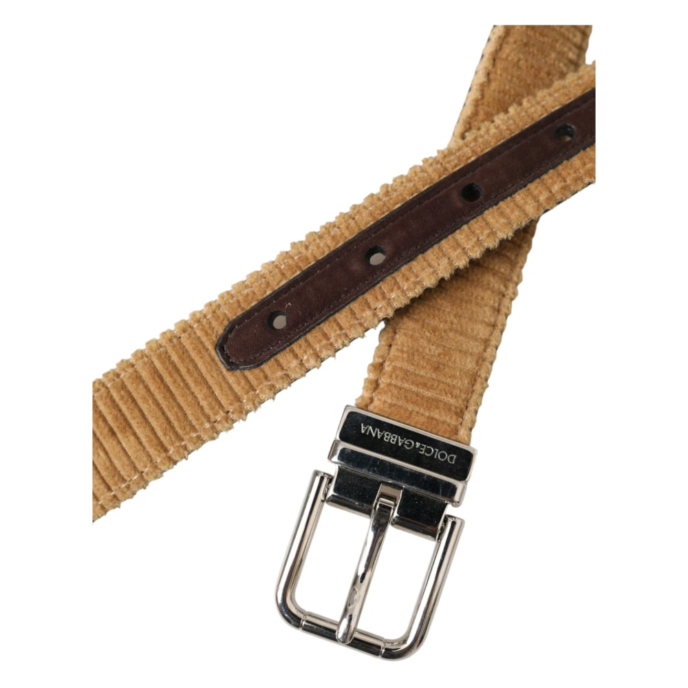 Dolce & Gabbana Bruin Velvet Metalen Gesp Riem Mannen Brown Heren