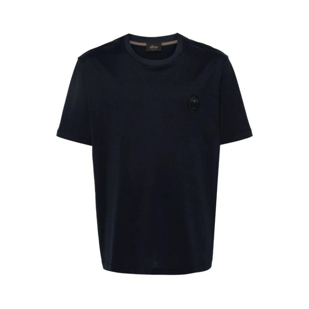 Brioni Navy Blue Logo Katoenen T-Shirt Blue Heren