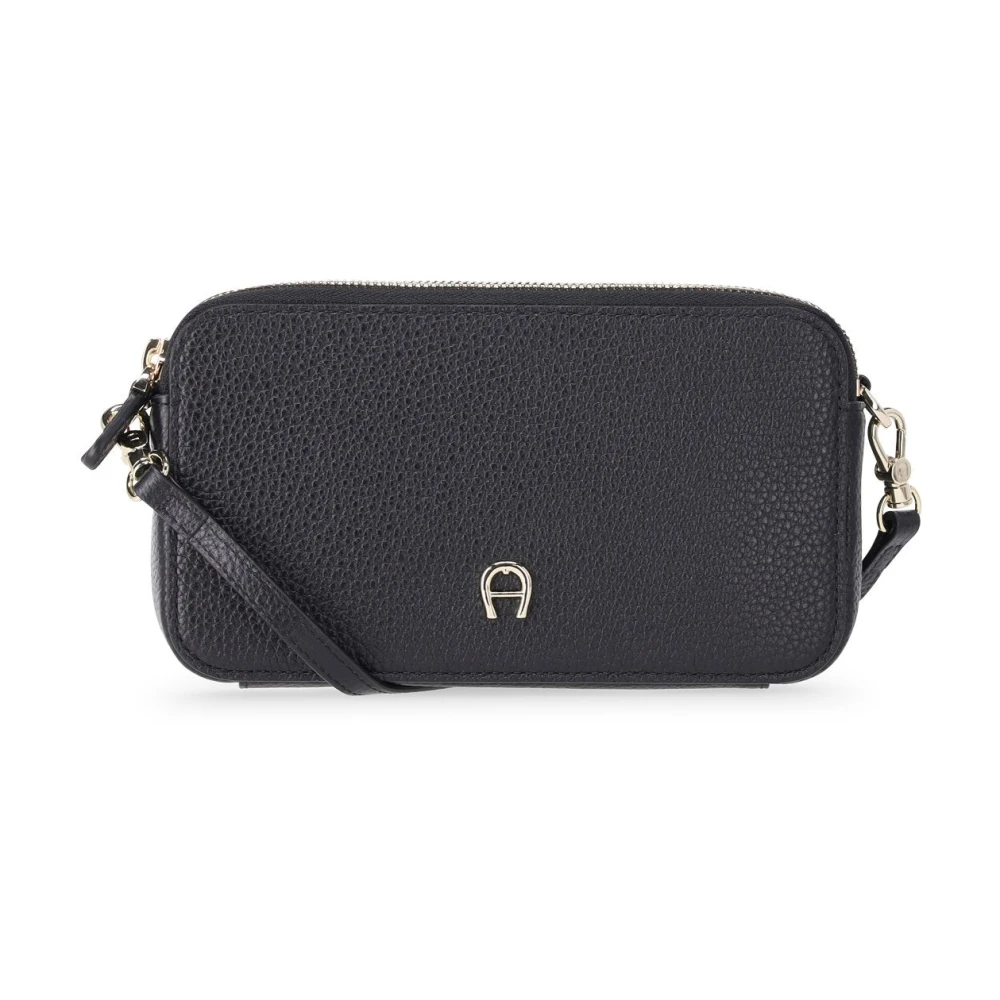 aigner Compacte leren schoudertas met kaartsleuven Black Dames