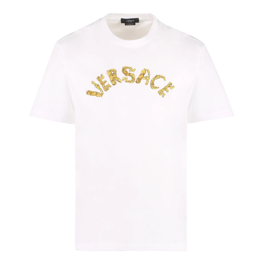 Versace Barok Logo Geborduurd Katoenen T-Shirt White Heren