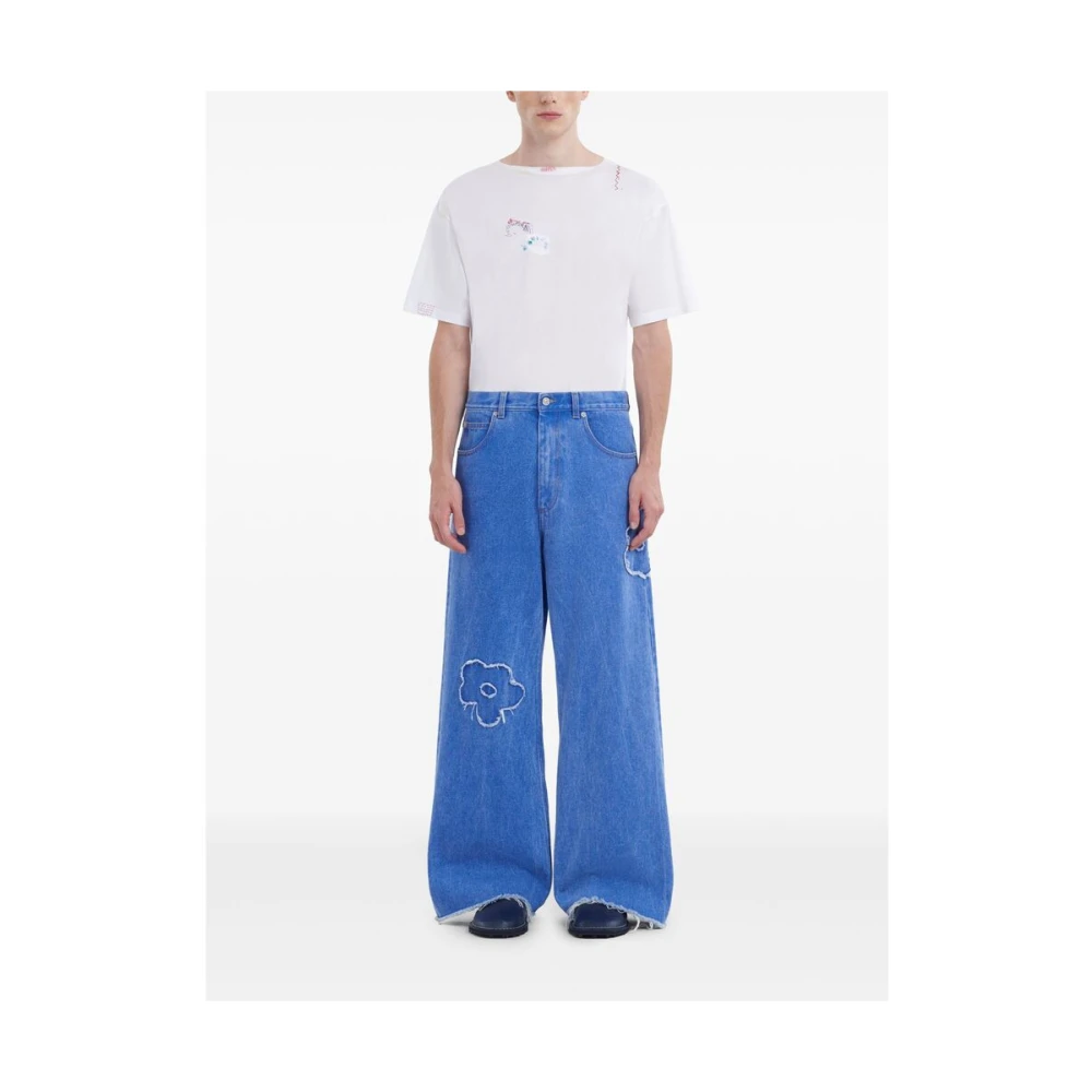 Marni Bloemenapplicatie Wide Leg Jeans Blue Heren