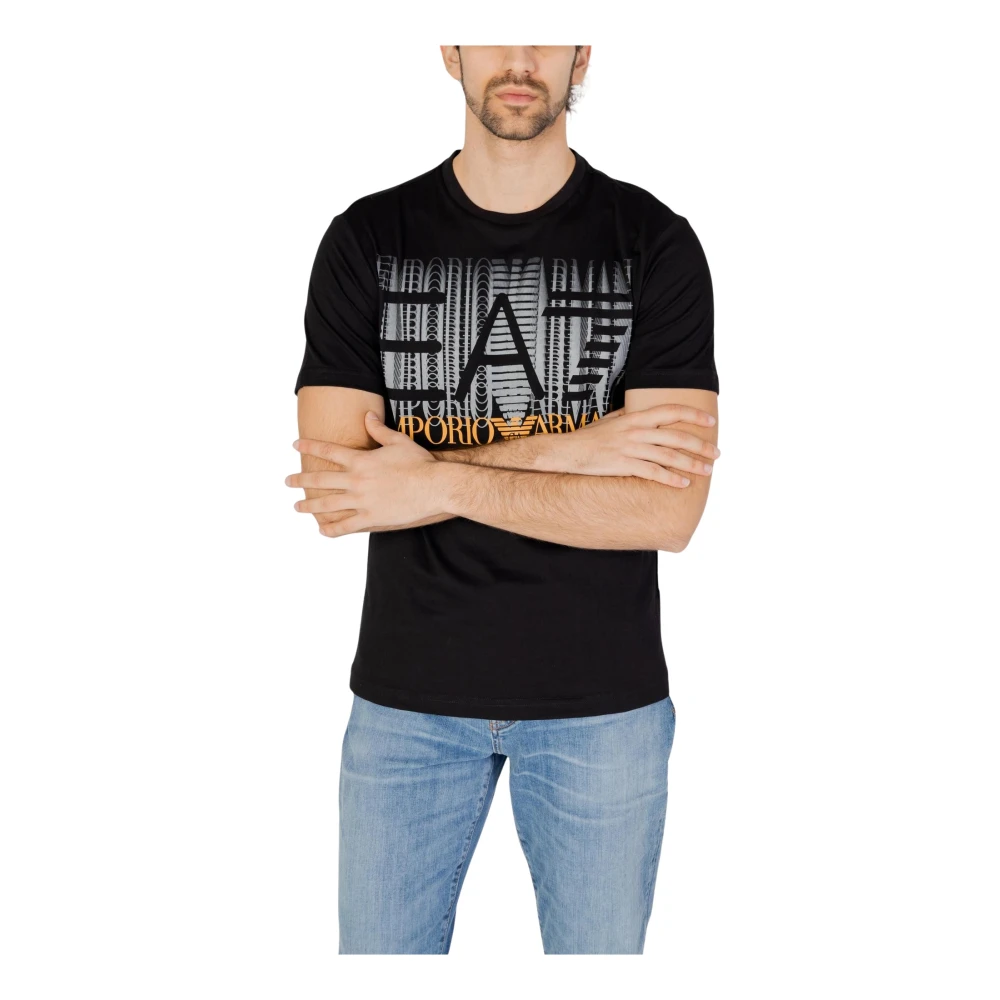 Emporio Armani EA7 Zwart Print Ronde Hals T-shirt Black Heren