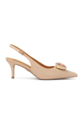 Eleganta slingback pumps dekorerade med smyckesapplikation