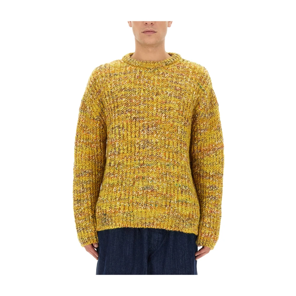 YMC You Must Create Gezellige Wollen Blend Granny Shirt Yellow Heren