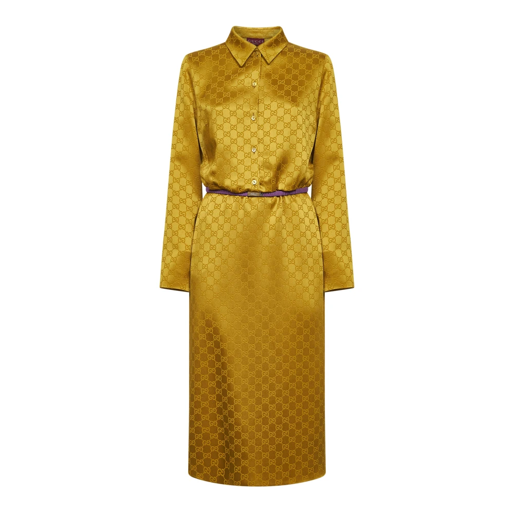 Gucci Women's Yellow Gg Acetate Jacquard Dress