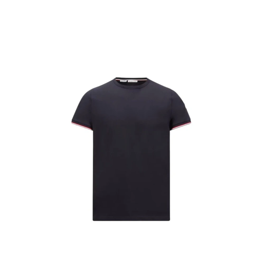 Moncler Blue T-Shirts, Male, Xl, Tricolour-Trimmed Cotton T-Shirt