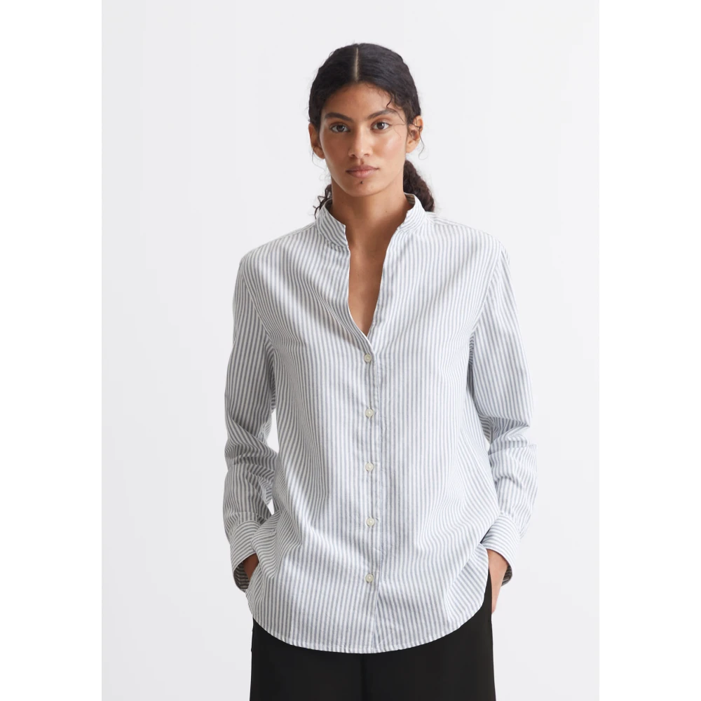 Marc O'Polo Gestreepte blouse met opstaande kraag Blue Dames