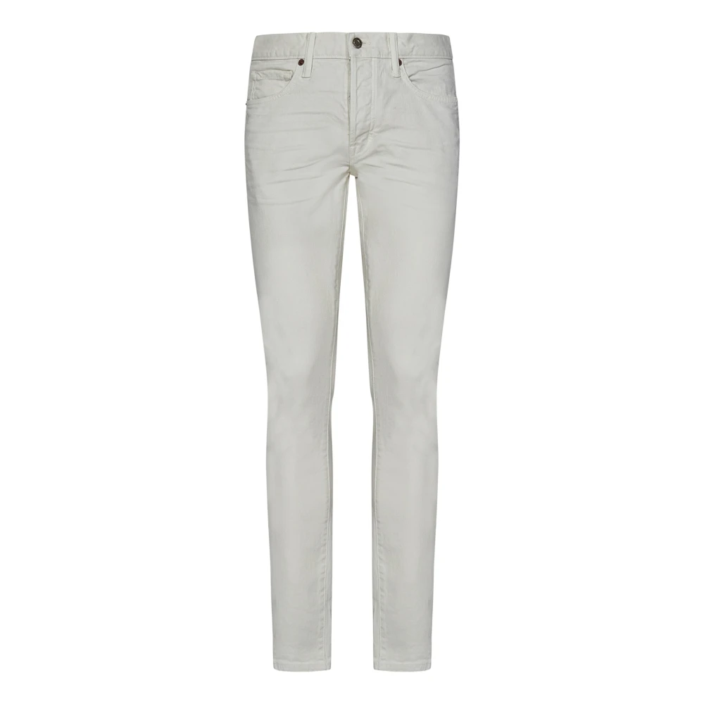 Tom Ford Witte Slim Fit Jeans Leren Label White Heren