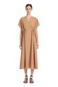 brown-midi-poplin-dress-with-crossed-v-neck