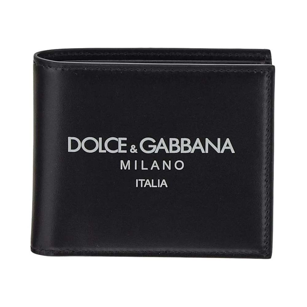 Dolce & Gabbana Logo Print Kalfsleren Bi-Fold Portemonnee Black Heren
