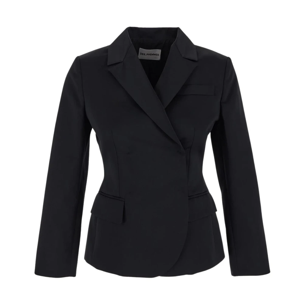 DES Phemmes Zwarte double-breasted blazer van Duchess satijn Black Dames