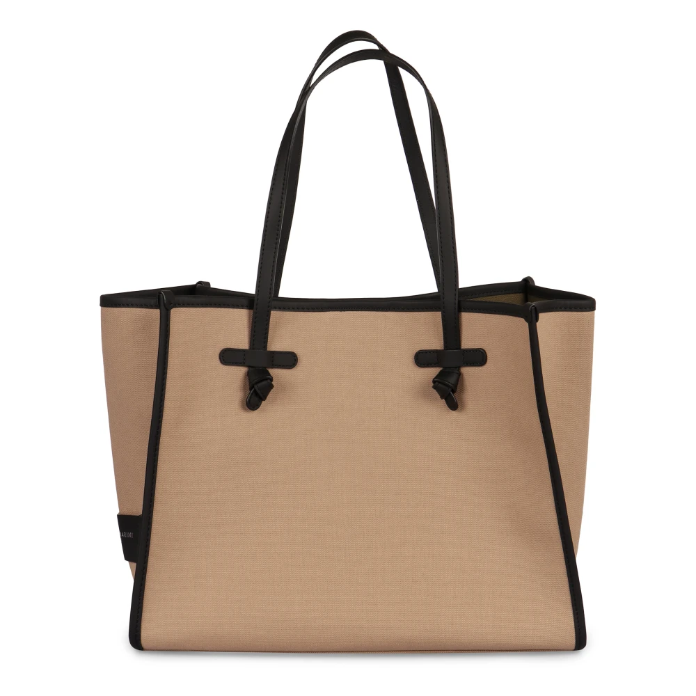 Gianni Chiarini Herringbone Stof Tote met Leren Details Beige Dames