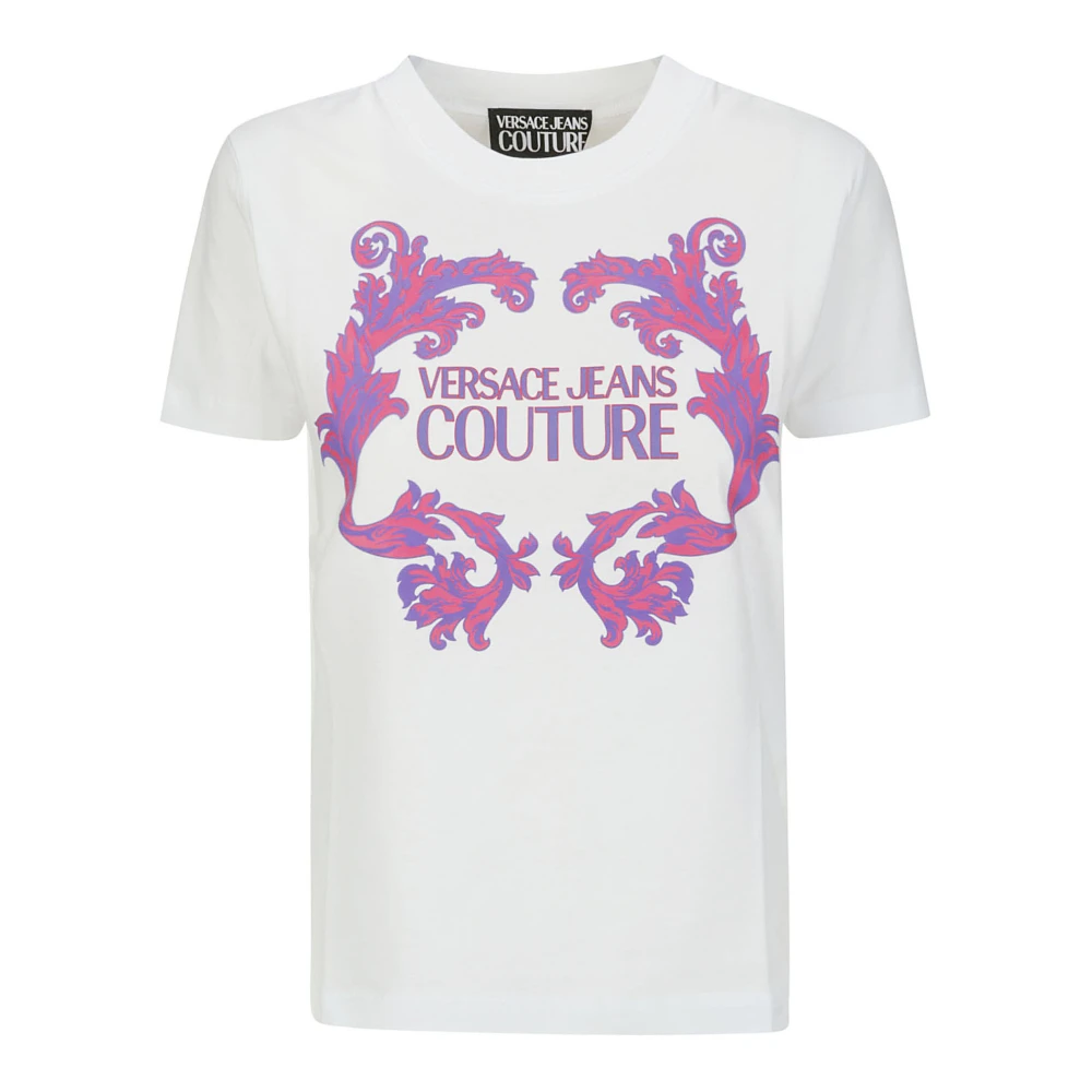 Versace Jeans Couture Barocco Print Crew Neck T-shirt White Dames