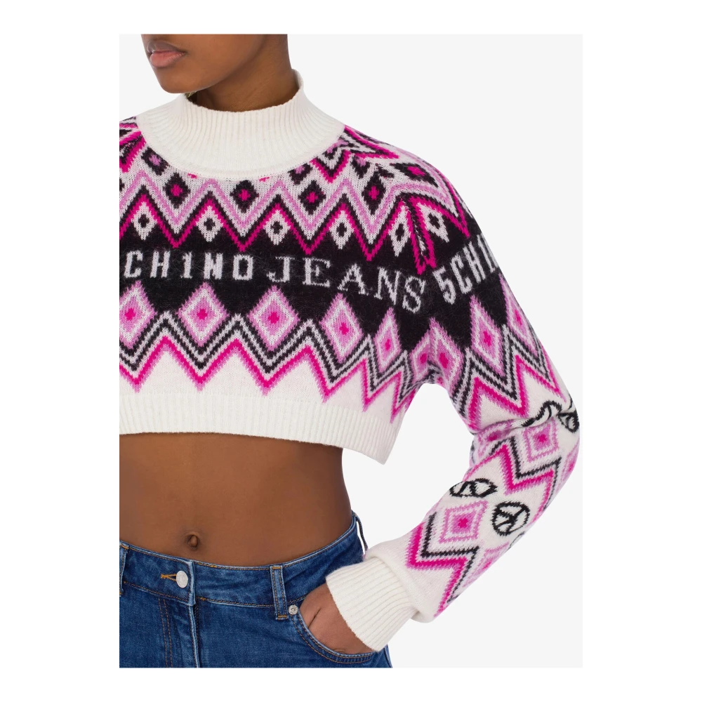 Moschino Cashmere & Wool Jacquard Crop Pullover Multicolor Dames