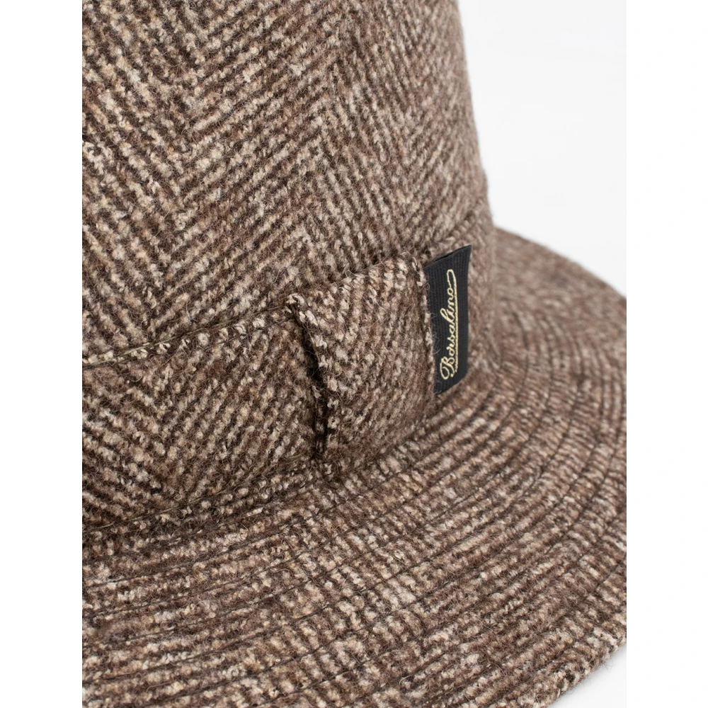 Borsalino Elegant Herringbone Fedora Hat Brown Heren