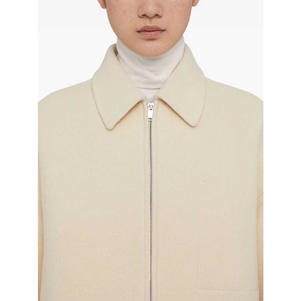 Jil Sander Beige Wol Logo Shirt Rits Zak Beige Dames