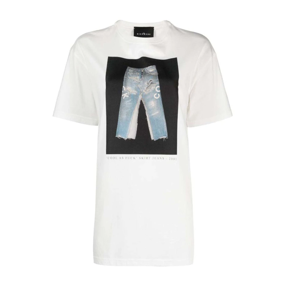 John Richmond Denim Dekorativt Tryck T-Shirt White, Dam