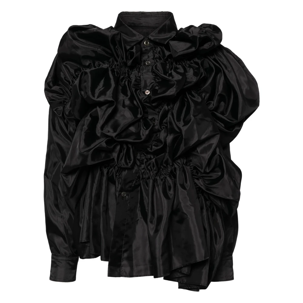 Comme des Garçons Zwarte Gerimpelde Blouse met Gepolijste Details Black Dames