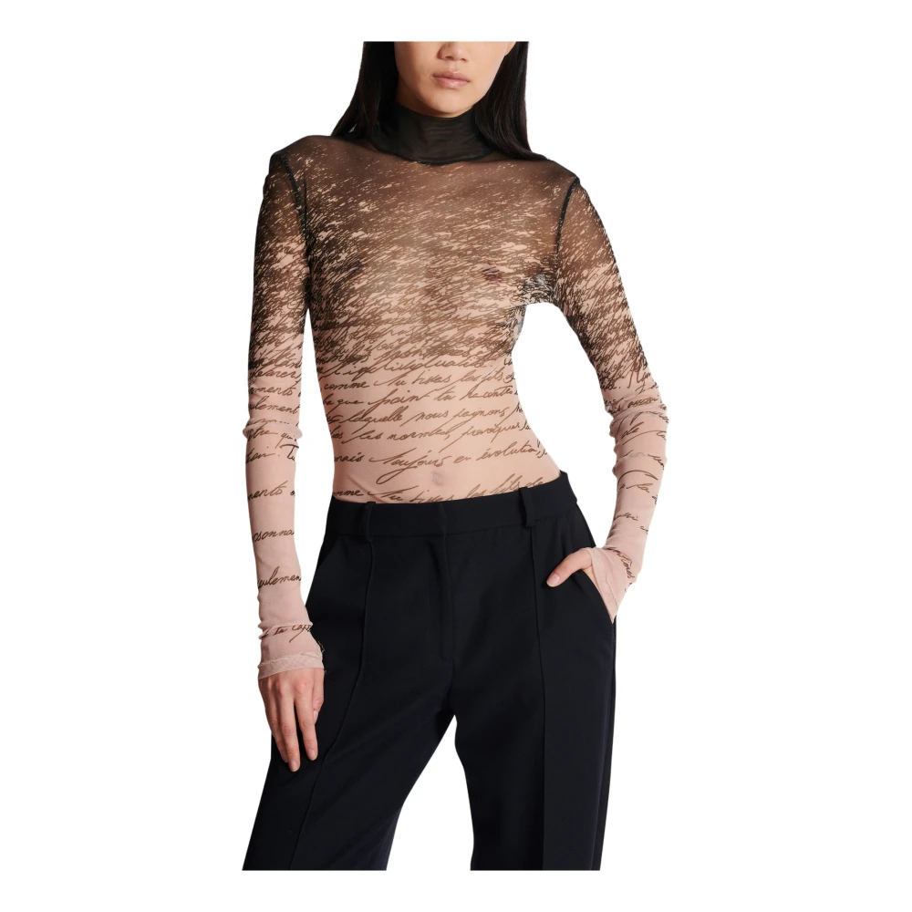 Balmain Lange mouwen top met 'Love Letter' print Brown Dames