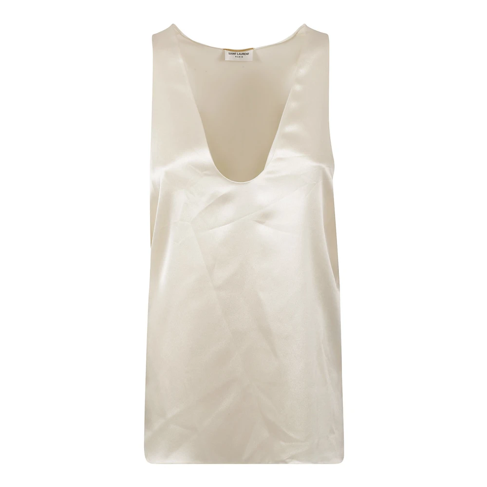 Saint Laurent Silk Satin Crepe Tank Top Beige, Dam