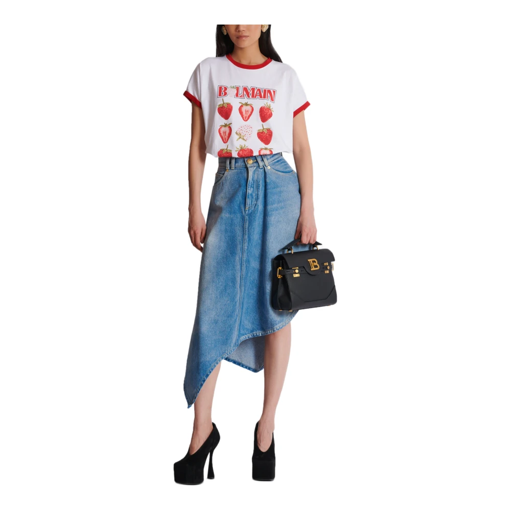 Balmain Tweekleurig T-shirt met Aardbeienprint White Dames