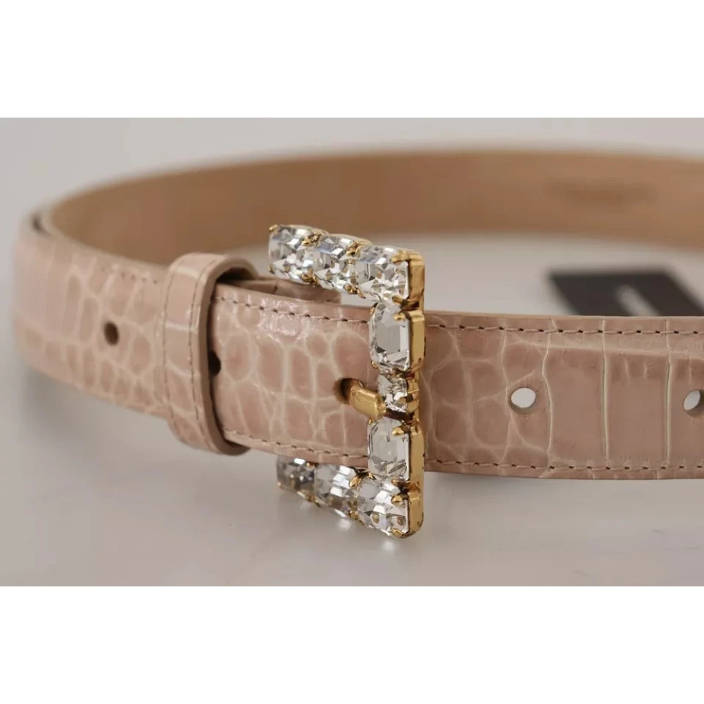 Dolce & Gabbana Beige Lederen Kristallen Gesp Riem Beige Dames