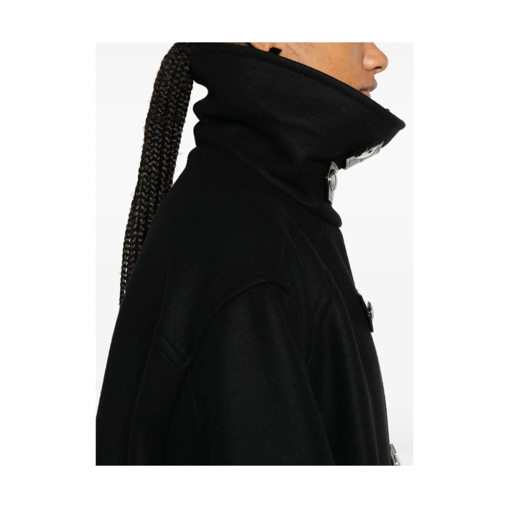 Khaite Zwarte Wollen Blend Leren Trim Jas Black Dames