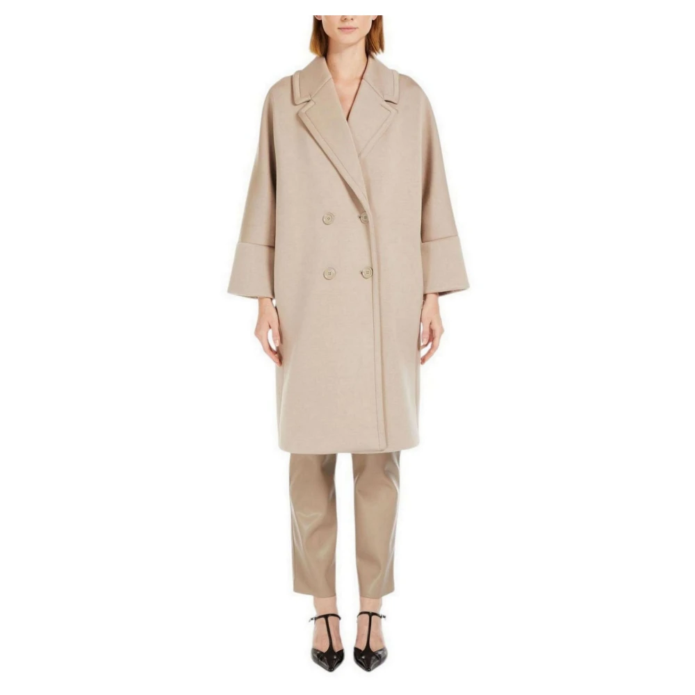 Max Mara Studio Bruine Double-Breasted Midi Jas Brown Dames