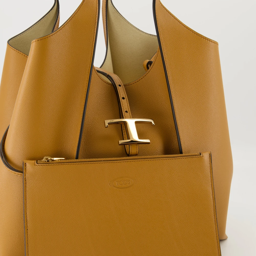 TOD'S Bruin lederen T Timeless Tote Tas Brown Dames