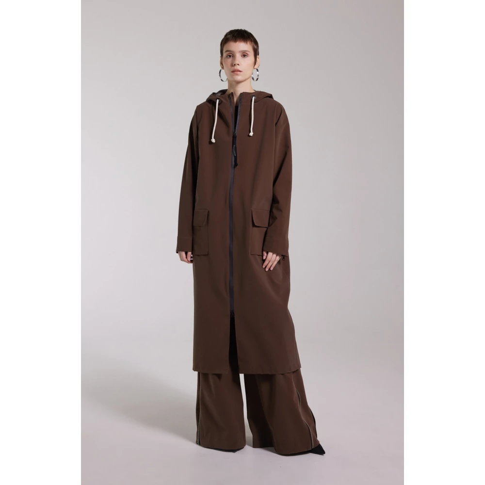 Stutterheim Mat Lang Regenjas met Aqua Guard Rits Brown Dames