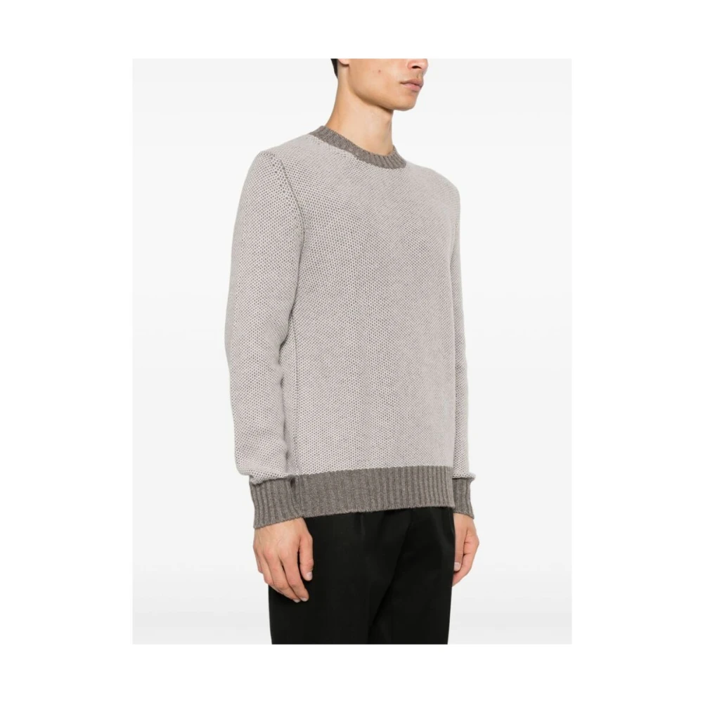 La Fileria Kasjmier Dubbel-Jacquard Crew Neck Sweater Gray Heren