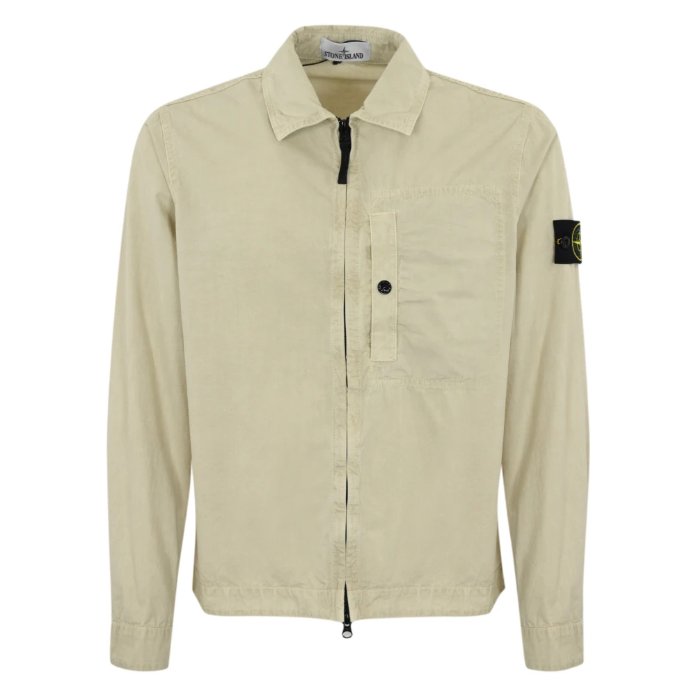 Stone Island Katoenen Overshirt Lange Mouw Jas Beige Heren