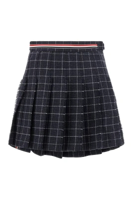 Windowpane Houndstooth Teviot Tweed Plisserad Minikjol