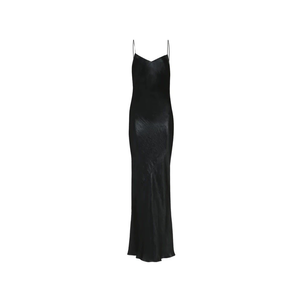 Saint Laurent Elegant Svart Satin Långklänning Black, Dam