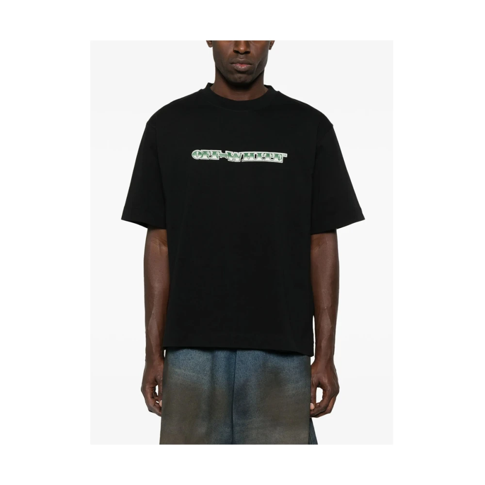 Off White Zwart Logo Print Crew Neck T-shirt Black Heren