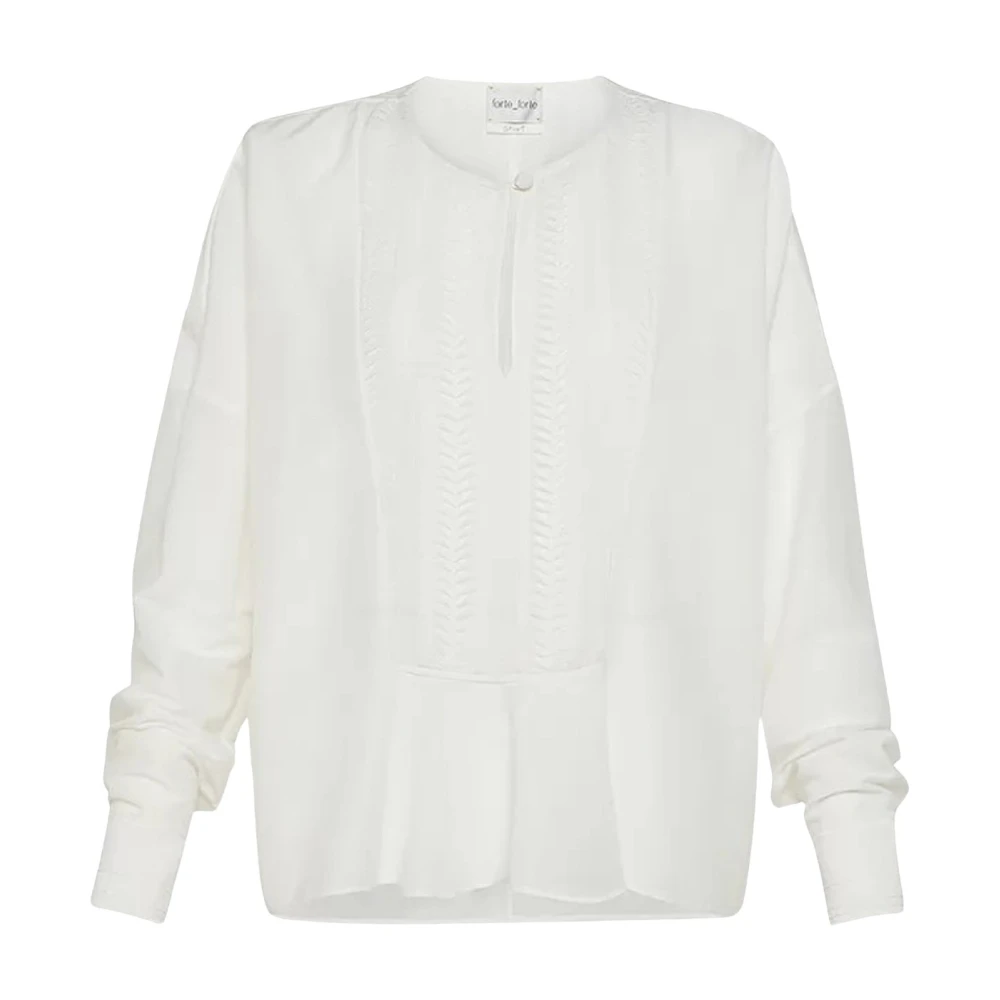 Forte Katoenen en zijden overhemd met georgette plastron White Dames