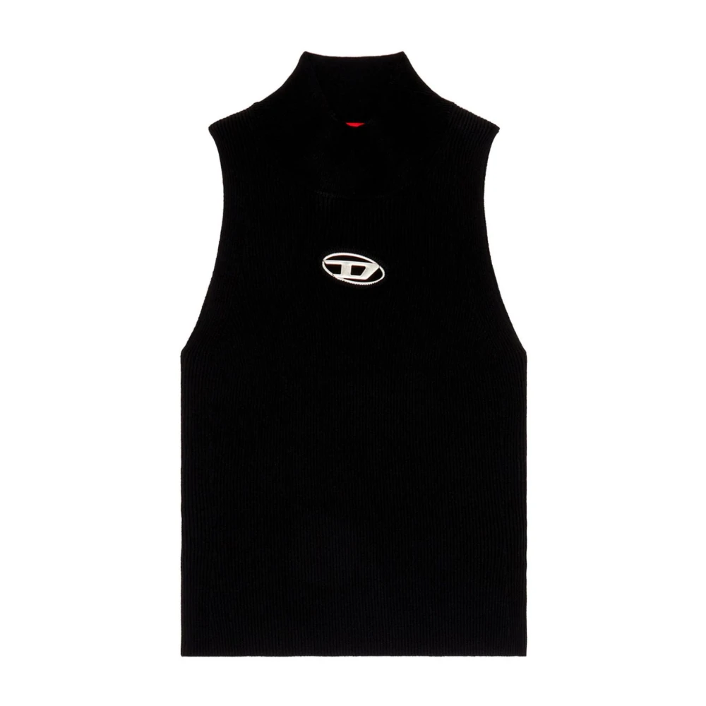 Diesel Geribbelde gebreide mouwloze top met uitsparingen Black Dames