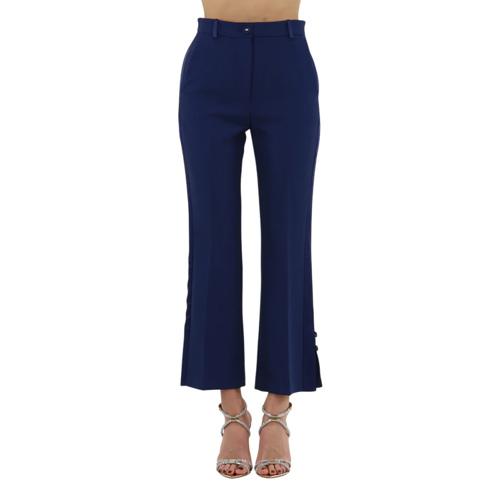 Elisabetta Franchi Blauwe Broek met Satijnen Inzetstukken Blue Dames