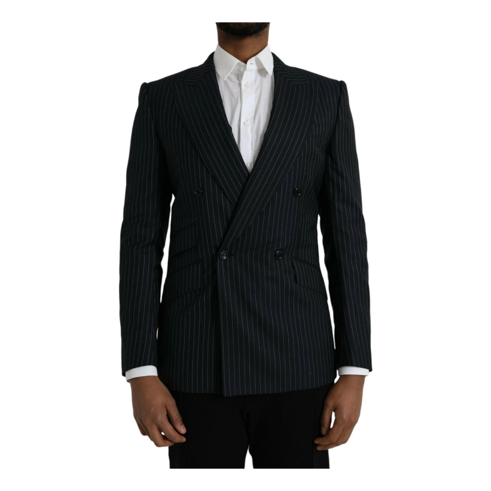 Dolce & Gabbana Men's Black Stripe Double Breasted Coat Blazer